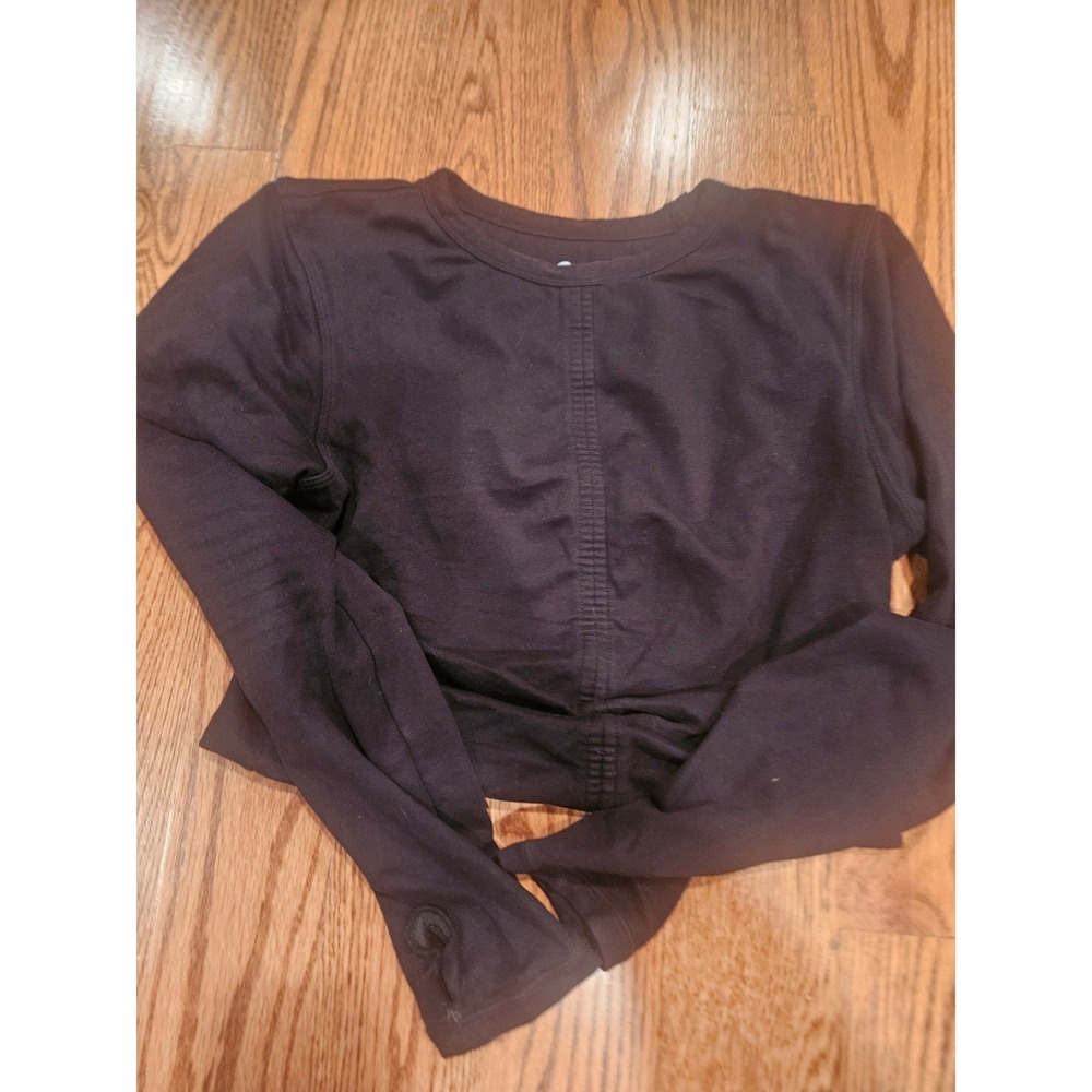Noli Yoga Black Long Sleeve Crop Top Thumbholes Activewear Women Small